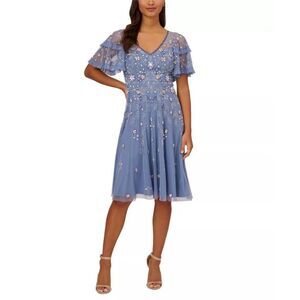 Adrianna Papell beaded midi dress in french Blue